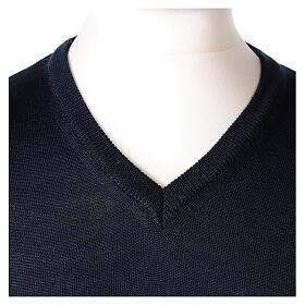 V-neck jumper for clergymen blue plain knit In Primis