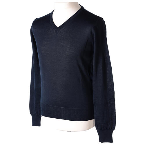 V-neck jumper for clergymen blue plain knit In Primis 3