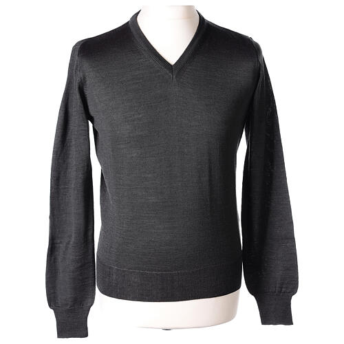 V-neck jumper for clergymen grey plain knit In Primis 1