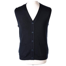 Blue button-front cardigan for clergymen with pockets In Primis