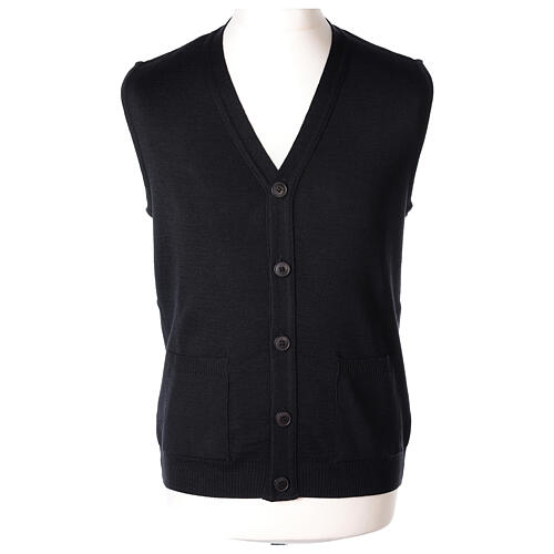 Sleeveless black cardigan In Primis with pockets and buttons 1