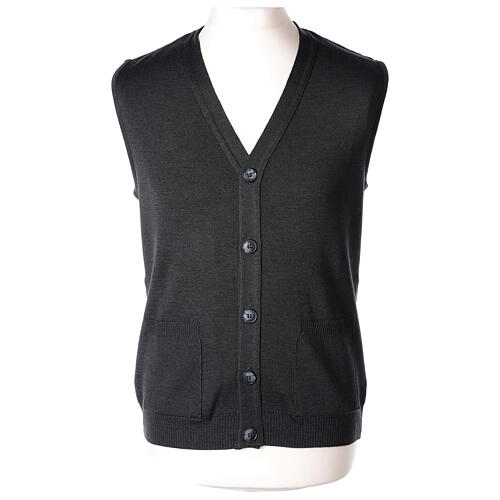 Sleeveless dark grey cardigan In Primis with pockets and buttons 1
