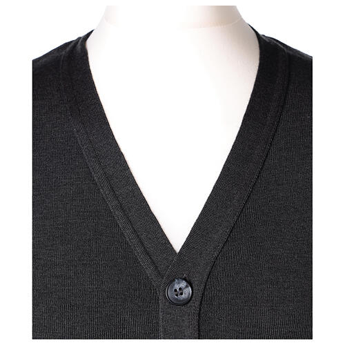 Sleeveless dark grey cardigan In Primis with pockets and buttons 2