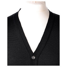 Clergy button-front cardigan black plain knit 50% acrylic 50% merino wool In Primis