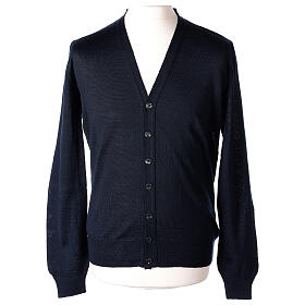 Blue cardigan In Primis for priests, jersey, 50% merino wool 50% acrylic