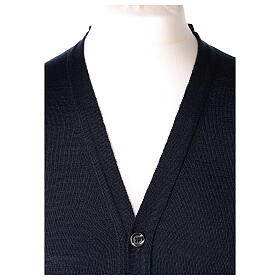 Clergy button-front cardigan blue plain knit 50% acrylic 50% merino wool In Primis