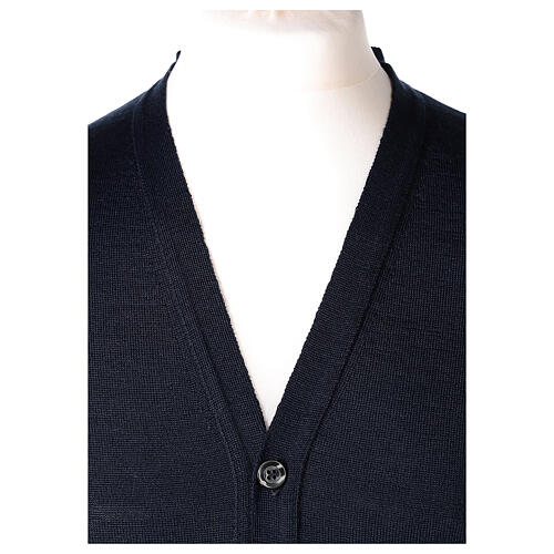 Clergy button-front cardigan blue plain knit 50% acrylic 50% merino wool In Primis 2