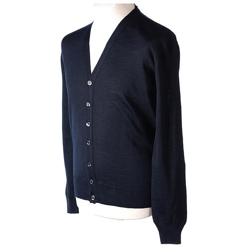 Clergy button-front cardigan blue plain knit 50% acrylic 50% merino wool In Primis 3