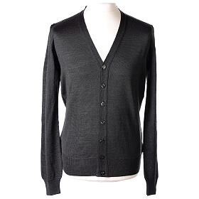 Dark grey cardigan In Primis for priests, jersey, 50% merino wool 50% acrylic