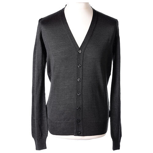 Dark grey cardigan In Primis for priests, jersey, 50% merino wool 50% acrylic 1