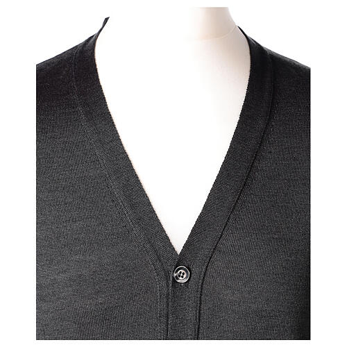 Dark grey cardigan In Primis for priests, jersey, 50% merino wool 50% acrylic 2
