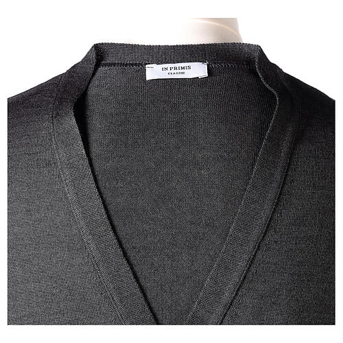Dark grey cardigan In Primis for priests, jersey, 50% merino wool 50% acrylic 7