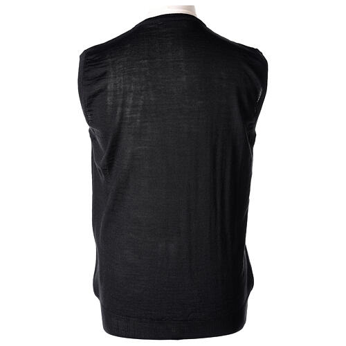 V-neck sleeveless clergy jumper black plain knit 50% merino wool 50% acrylic In Primis 4