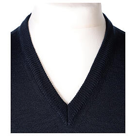 V-neck sleeveless clergy jumper blue plain knit 50% merino wool 50% acrylic In Primis