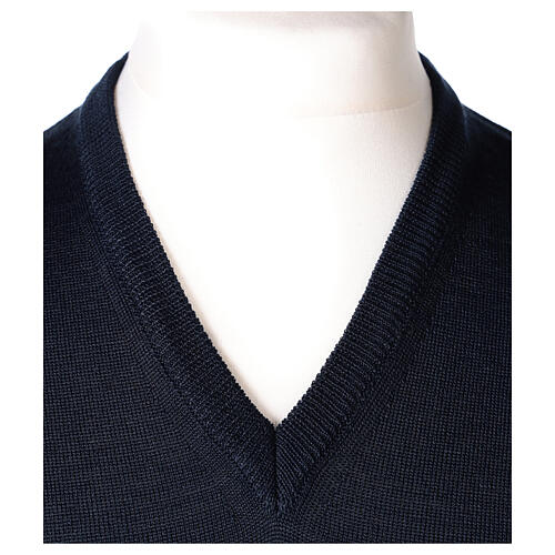 V-neck sleeveless clergy jumper blue plain knit 50% merino wool 50% acrylic In Primis 2