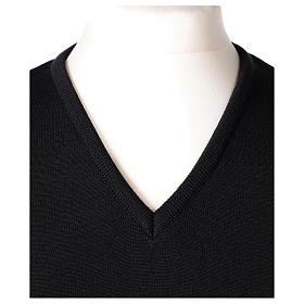Pull sans manches prêtre noir col en V jersey simple 50% acrylique 50% laine mérinos In Primis
