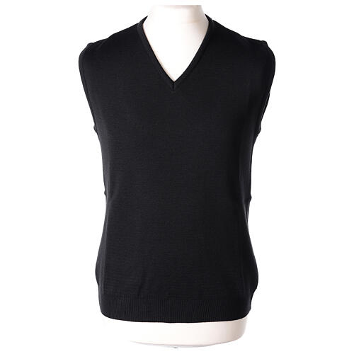 Clergy sleeveless black jumper plain fabric 50% acrylic 50% merino wool In Primis 1