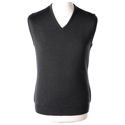 Dark grey slipover In Primis, plain fabric, 50% merino wool 50% acrylic 1