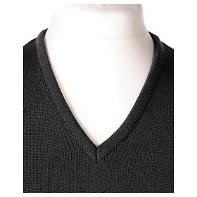Pull sans manches prêtre noir gris anthracite en V jersey simple 50% acrylique 50% laine mérinos In Primis