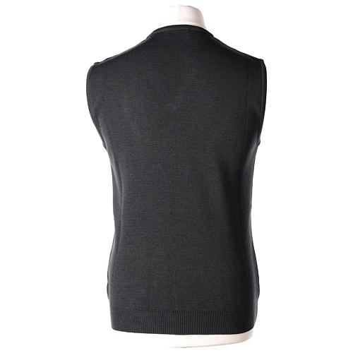 Pull sans manches prêtre noir gris anthracite en V jersey simple 50% acrylique 50% laine mérinos In Primis 4