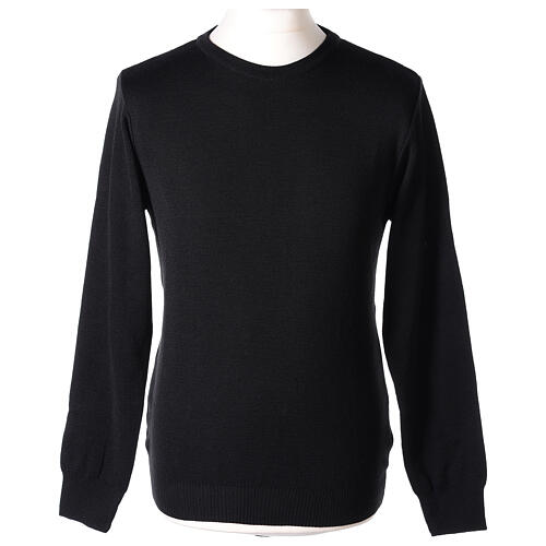 Herren-Pullover, Rundhalsausschnitt, Schwarz, Glattstrick, 50% Merinowolle, 50% Acryl, Marke In Primis 1