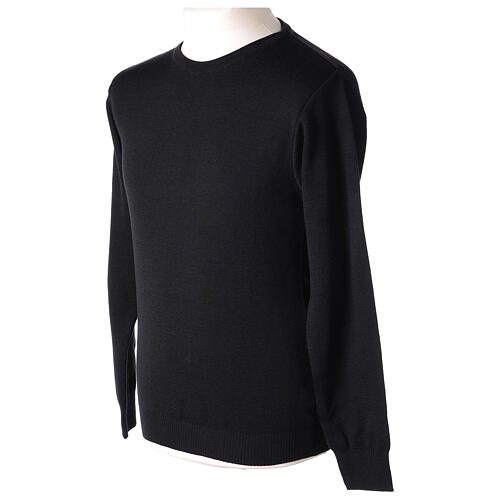 Herren-Pullover, Rundhalsausschnitt, Schwarz, Glattstrick, 50% Merinowolle, 50% Acryl, Marke In Primis 3