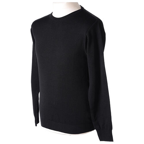 Black crew-neck sweatshirt In Primis for priests, plain fabric, 50% merino wool 50% acrylic 3