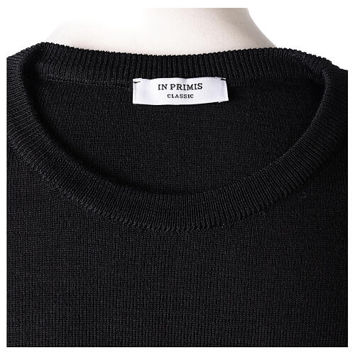 Black crew-neck sweatshirt In Primis for priests, plain fabric, 50% merino wool 50% acrylic 6