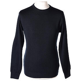 Blue crew-neck sweatshirt In Primis for priests, plain fabric, 50% merino wool 50% acrylic
