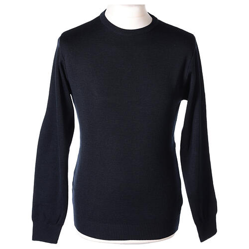 Blue crew-neck sweatshirt In Primis for priests, plain fabric, 50% merino wool 50% acrylic 1