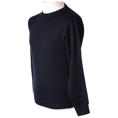 Blue crew-neck sweatshirt In Primis for priests, plain fabric, 50% merino wool 50% acrylic 3