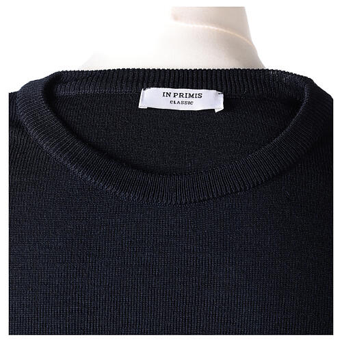 Blue crew-neck sweatshirt In Primis for priests, plain fabric, 50% merino wool 50% acrylic 6