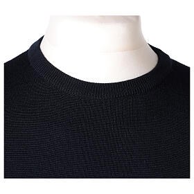 Crew neck clergy blue jumper plain fabric 50% acrylic 50% merino wool In Primis