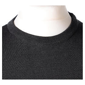 Dark grey crew-neck sweatshirt In Primis for priests, plain fabric, 50% merino wool 50% acrylic