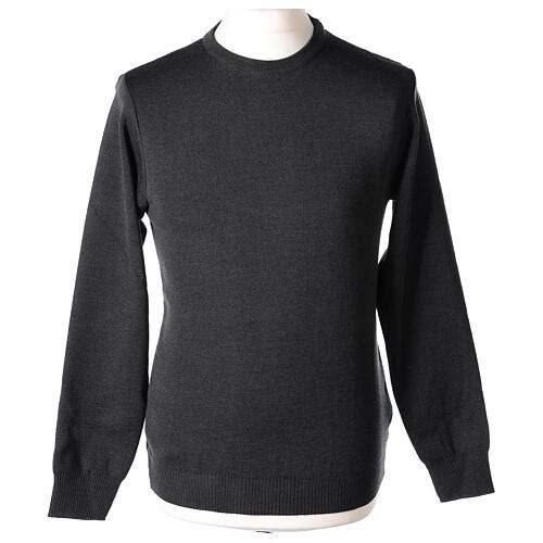 Dark grey crew-neck sweatshirt In Primis for priests, plain fabric, 50% merino wool 50% acrylic 1