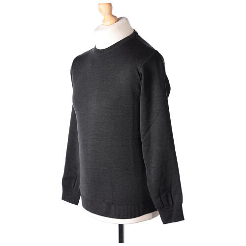 Dark grey crew-neck sweatshirt In Primis for priests, plain fabric, 50% merino wool 50% acrylic 3