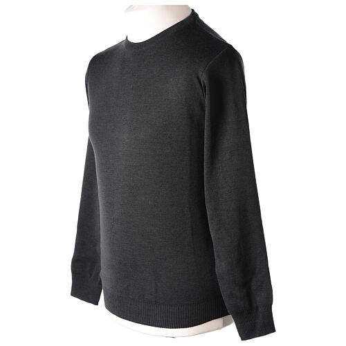 Dark grey crew-neck sweatshirt In Primis for priests, plain fabric, 50% merino wool 50% acrylic 5