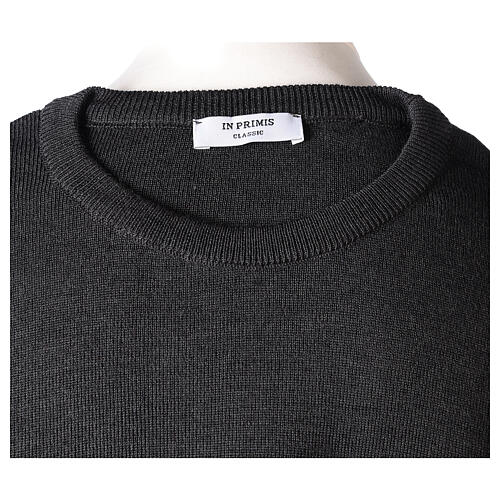 Dark grey crew-neck sweatshirt In Primis for priests, plain fabric, 50% merino wool 50% acrylic 7