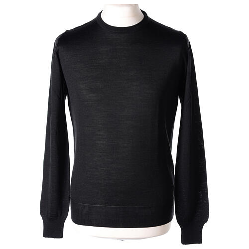 Black crew-neck sweatshirt In Primis, jersey, 50% merino wool 50% acrylic 1