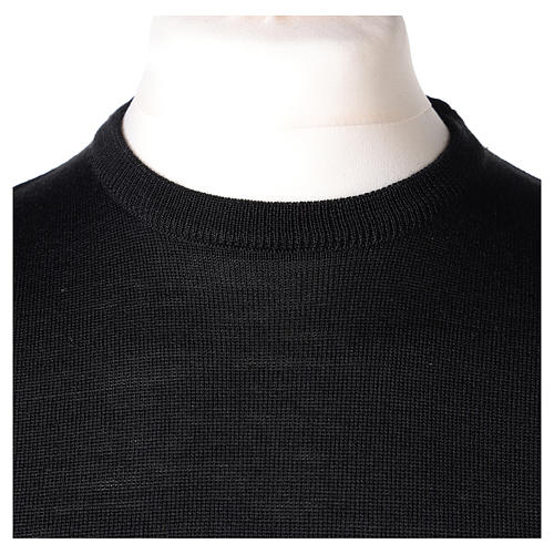 Pullover sacerdote nero girocollo a maglia rasata 50% lana merino 50% acrilico In Primis 2