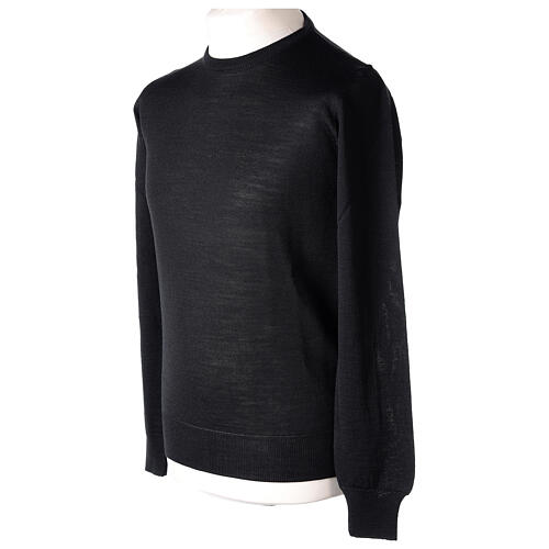 Crew neck black plain knitted jumper for clergymen 50% acrylic 50% merino wool In Primis 4