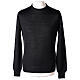 Crew neck black plain knitted jumper for clergymen 50% acrylic 50% merino wool In Primis s1