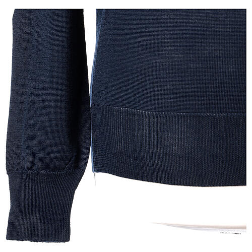 Crew neck blue plain knitted jumper for clergymen 50% acrylic 50% merino wool In Primis 4