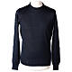 Crew neck blue plain knitted jumper for clergymen 50% acrylic 50% merino wool In Primis s1