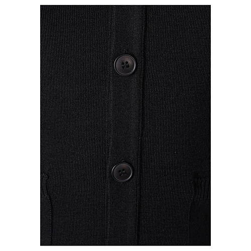 Black priest cardigan In Primis, buttons and pockets, 50% merino wool 50% acrylic 3