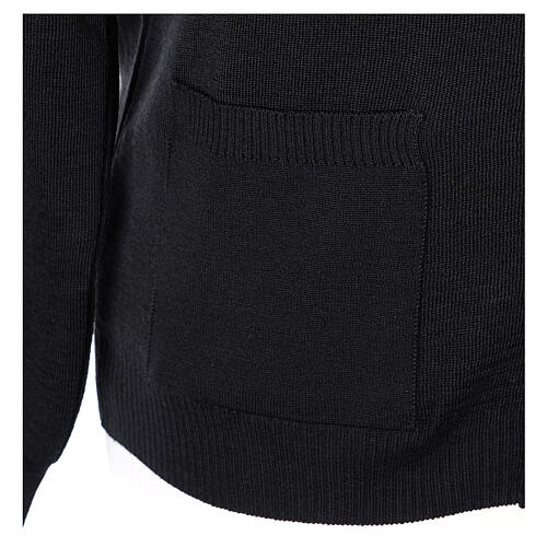 Black priest cardigan In Primis, buttons and pockets, 50% merino wool 50% acrylic 4