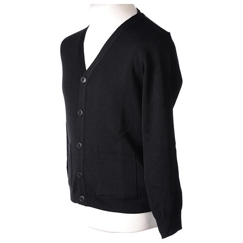 Black priest cardigan In Primis, buttons and pockets, 50% merino wool 50% acrylic 5