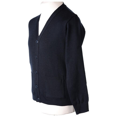 Blue priest cardigan In Primis, buttons and pockets, 50% merino wool 50% acrylic 3