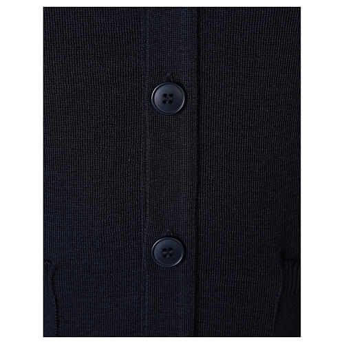 Blue priest cardigan In Primis, buttons and pockets, 50% merino wool 50% acrylic 4
