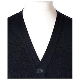 Sweter rozpinany na guziki dla księdza granatowy kieszonki 50% wełna merynos 50% akryl In Primis
